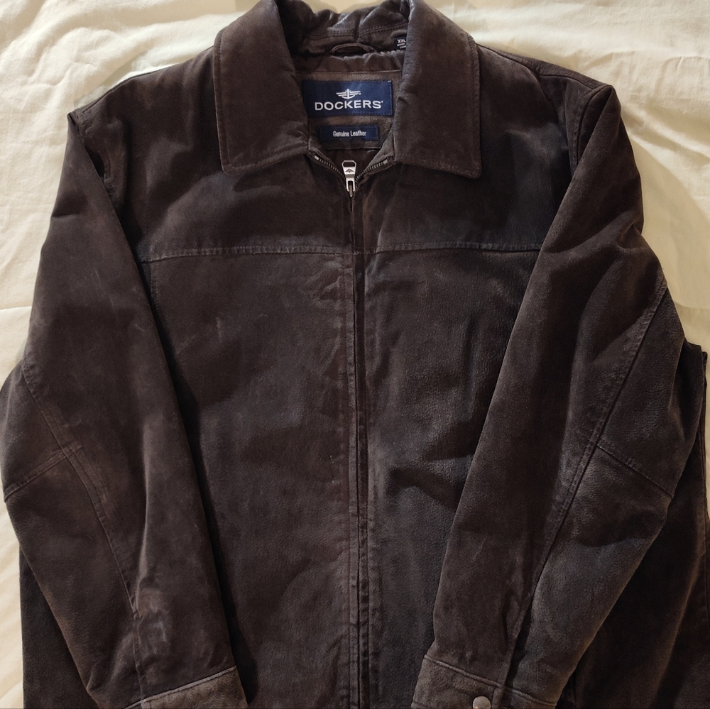 Vintage 90s Men's Dockers Brown Faded Leather Pilot Jacket Western Niker Sz XXL - Picture 10 of 11
